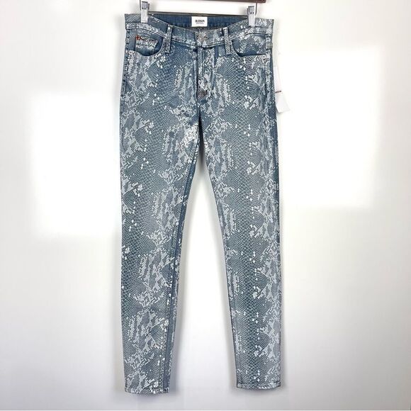 NEW Hudson Nico Mid Rise Super Skinny Jeans Blue Snake Print Women's Size 27 - Picture 1 of 9